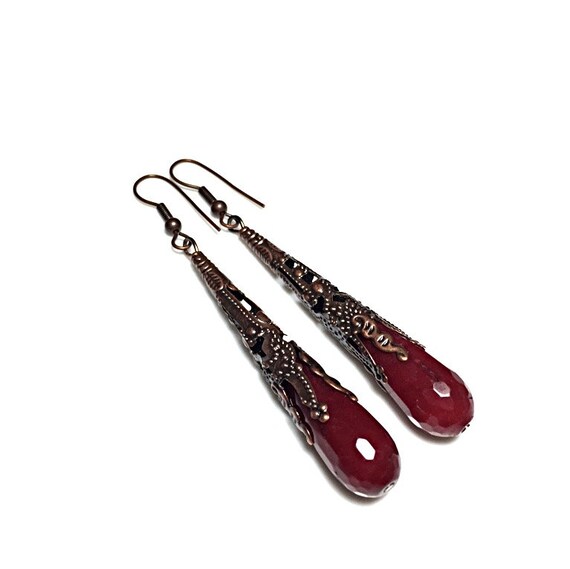 Antiqued Copper Red Jade Earrings by DesignsByAlesia on Etsy