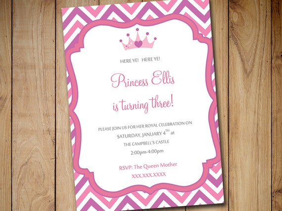 Princess Birthday Invitation Template Chevron Invitation Template Quot Royal Princess Party Royal Princess Invitation Template