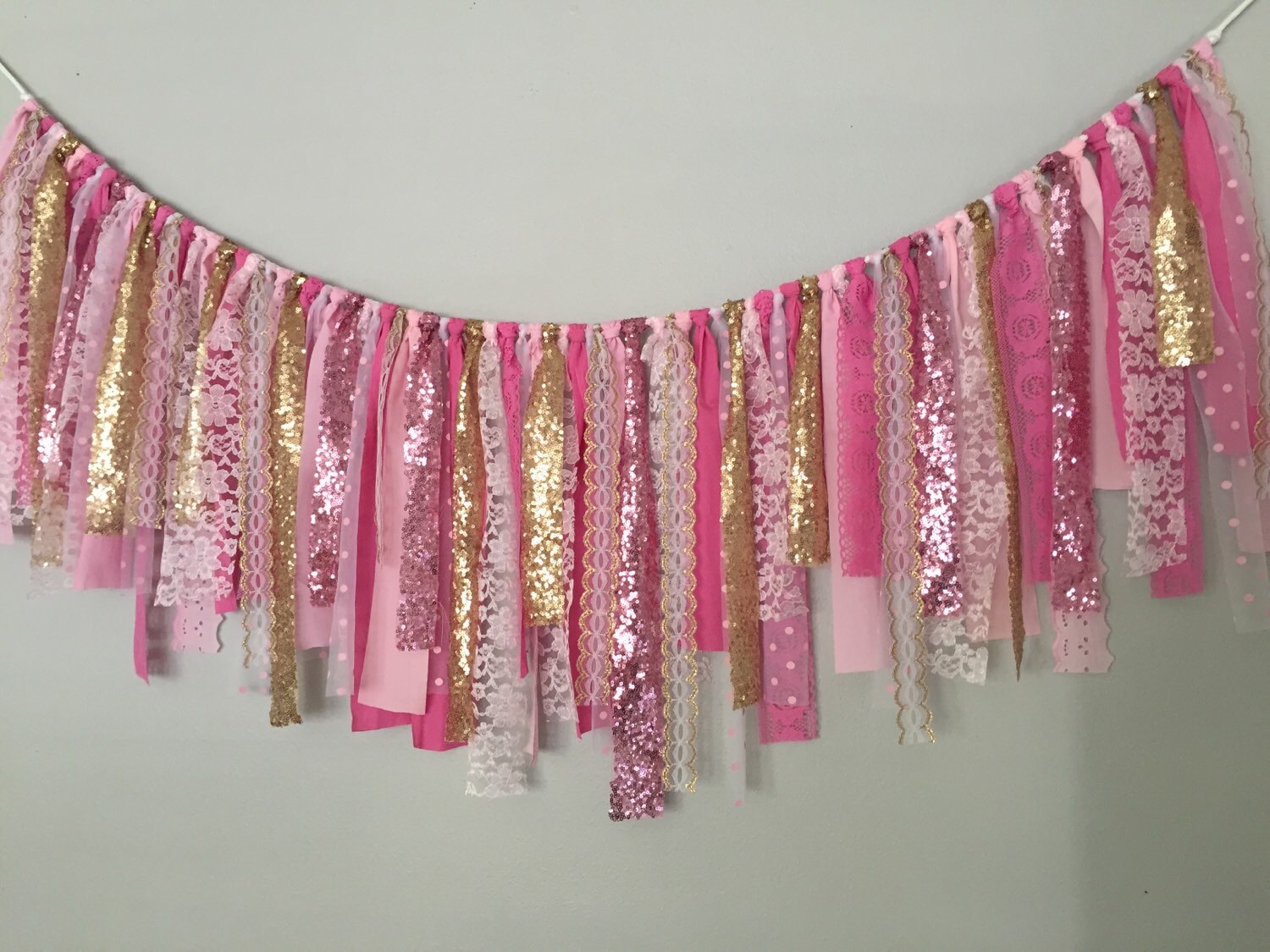 Pink & Gold sequin glitter garland banner photo by ohMYcharley