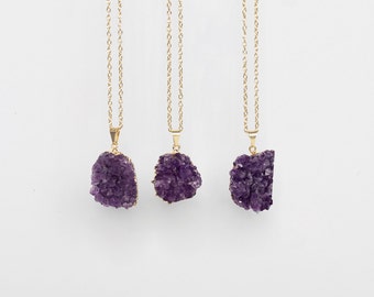 Amethyst Necklace / gold plated amethyst druzy cluster