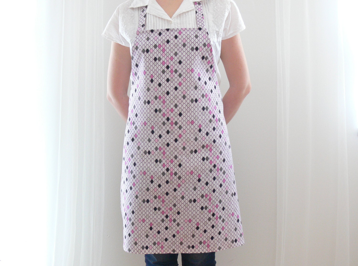 Full Cotton Apron for Woman White Apron Baking Apron