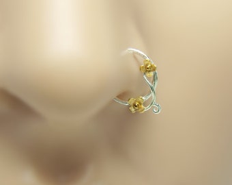 Flower Nose Ring, gold nose ring,18K, sterling silver nose ring,16 gauge,18 gauge,20 gauge,21 gauge*