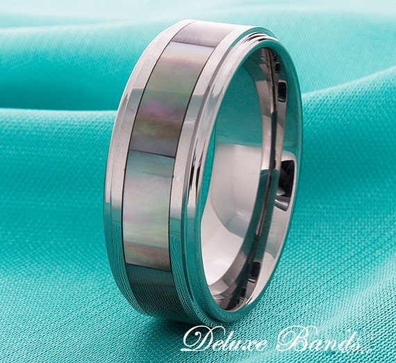 Tungsten Wedding Band Abalone Shell Inlay 8mm By Deluxebands 1809