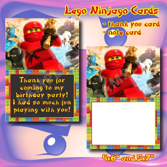 Lego Ninjago Thank You Card Note Card Kid's Birthday by DigiPi