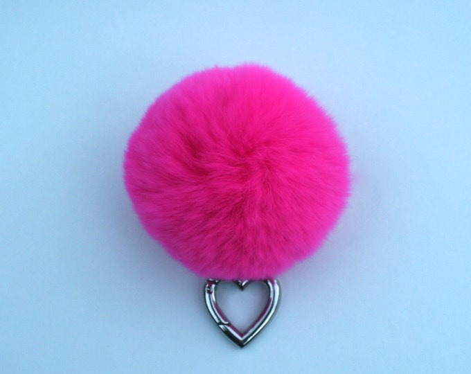 Heart Rex Rabbit Fur Pompom Trinket Keychain For Lovers very soft Geniune Rex Rabbit Fur Ball Bag Charm HOT PINK