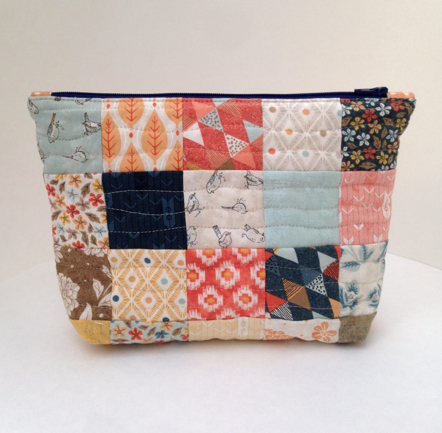 Handmade Quilted Zipper Pouch Cosmetic Bag Makeup Bag Travel