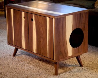 Solid Walnut Mid-Century Modern Cat Litter Box