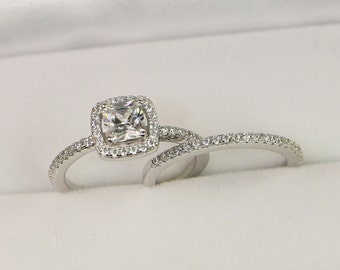 halo engagement ring wedding ring set sterling silver wedding ring cushion cut ring - Wedding Ring Princess Cut halo engagement ring wedding ring set sterling silver wedding ring cushion cut ring - Wedding Ring Princess Cut