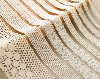 9 types Cotton Lace Fabric Trim - Beige Cream Floral Crochet Cotton Net Lace Ribbon Trim-- 1 Yard