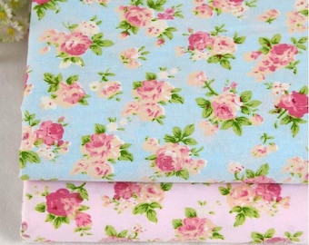 Pink /Blue floral fabric,flower fabric ,cotton flower fabric, floral cotton fabric flower bedding/sheet/cloth /cotton twill fabric--1/2 yard