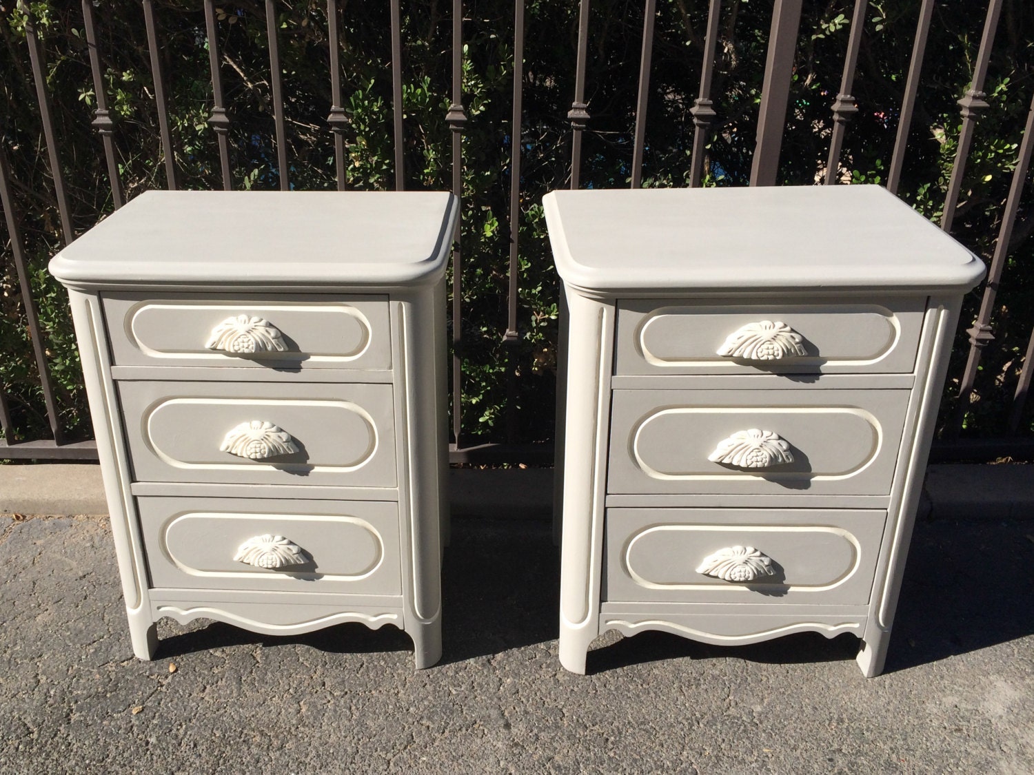 Pair Of Vintage French Provincial Nightstands, Shabby Chic Handpainted ...