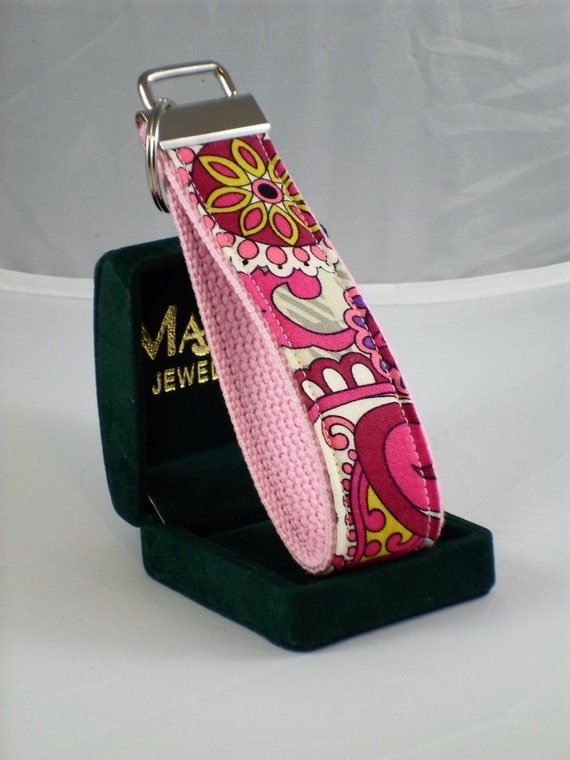 Key Fob  Key Chain  Wristlet Vera Bradley Fabric Handcrafted Paisley ...
