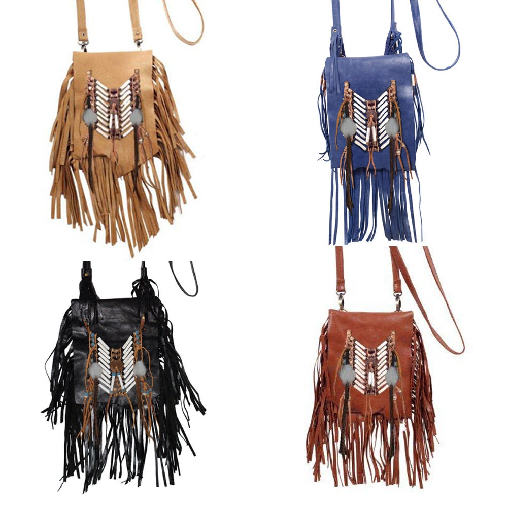 Native American Leather Bag Purse Bone Fringe by BalilyBali