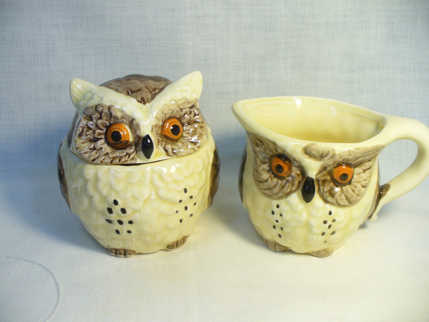 Vintage bigeyed owl sugar bowl & creamer set 1979/1980 Enesco Japan