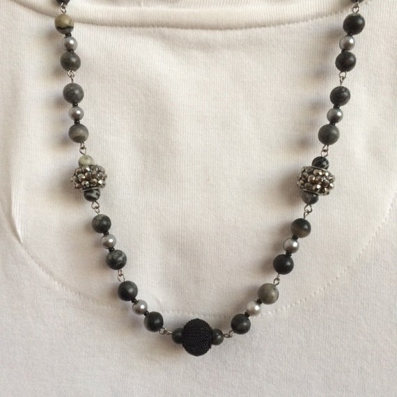 Black stone necklace Black bead necklace by BarbsBeadedJewelry