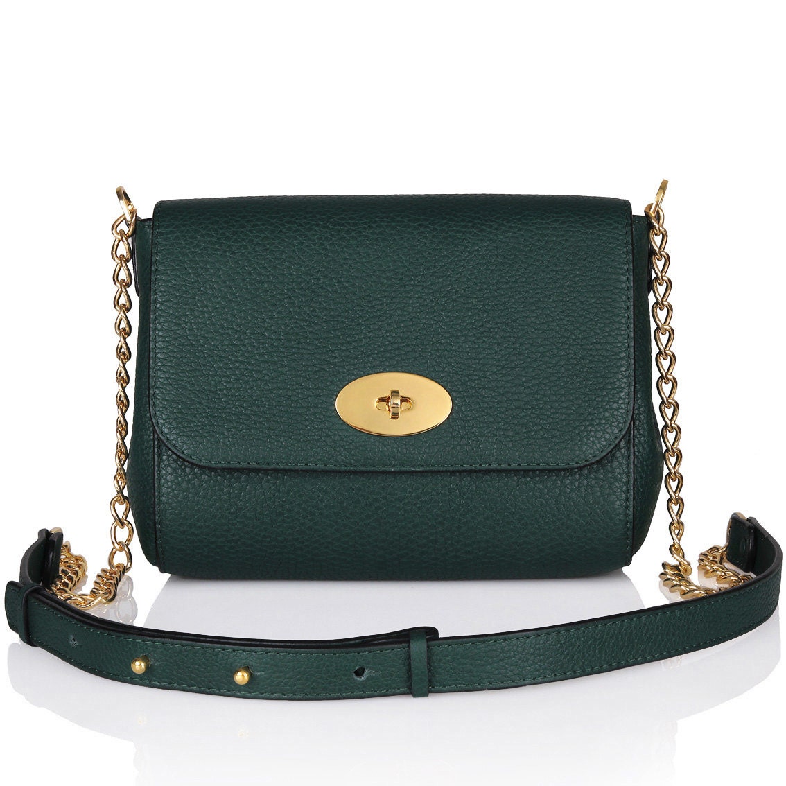 Dark green genuine leather woman shoulder bag by KaterinaFoxBags