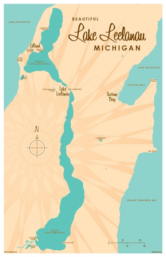 Lake Leelanau MI Map Print