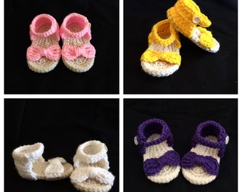 Crochet baby sandals bow, baby flip flops, baby sandals with bow, kids sandals