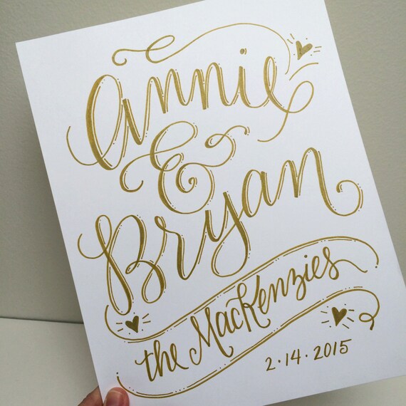 Wedding wall art couples name art custom hand lettering