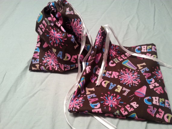 Handmade Fabric Drawstring Gift Bag - Set of Two - Cheerleader