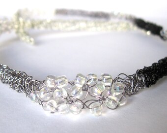 Wire crochet necklace handmade from non-tarnish silver by Uneeck