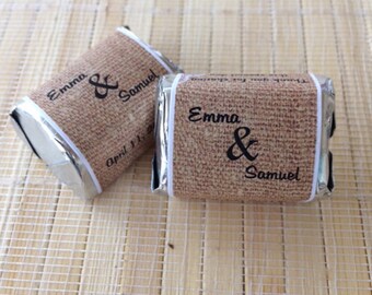 300 Candy Bar Wrappers, Wedding Favors Burlap, Burlap Wedding Gift, Burlap Wrapper, Burlap Favors, rustic wedding favors, lace favors