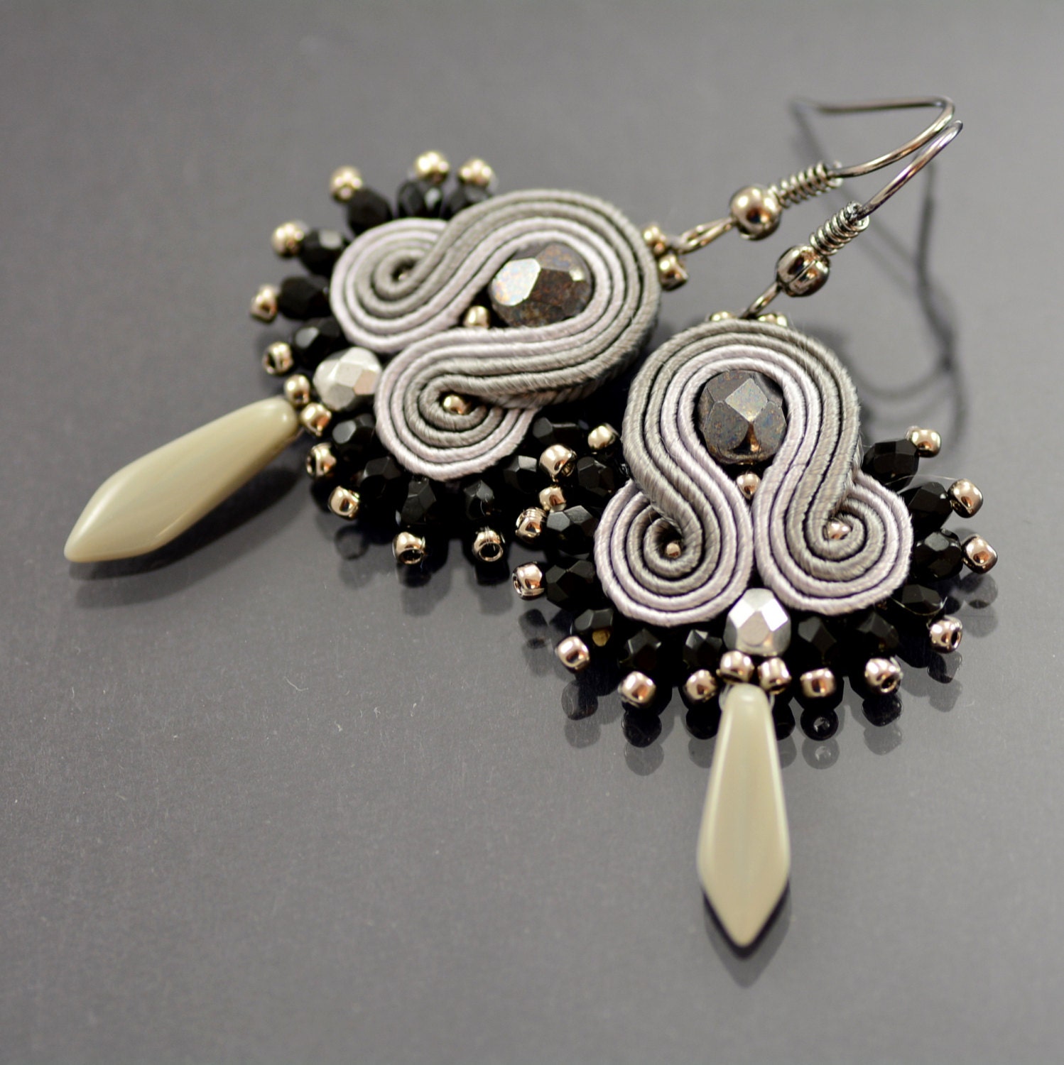 Graphite Gray Soutache Earrings Gray Todak Dangle Earrings