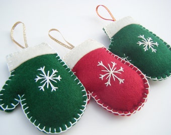 Christmas Mitten Decoration, Felt Mitten Ornament, Felt Christmas Decoration