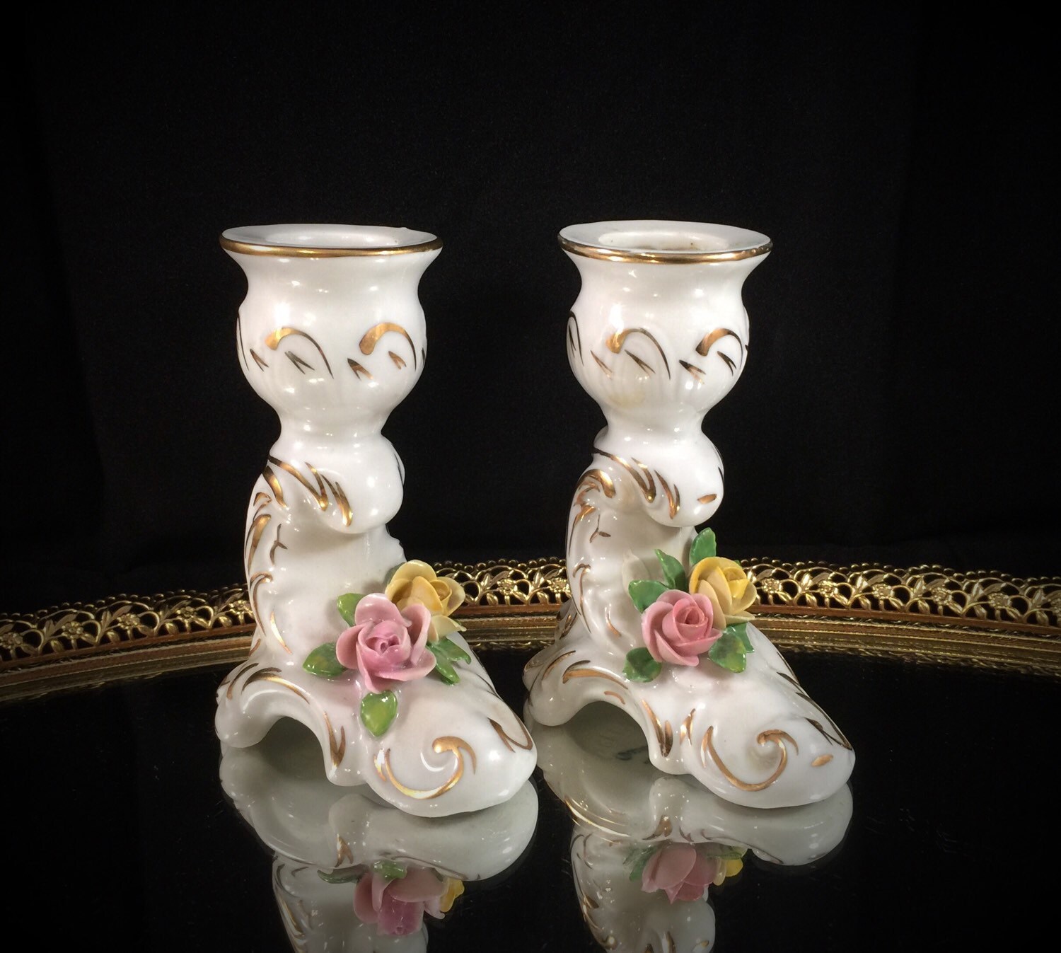 Vintage Dresden Candle Holders Porcelain Marked Hand Painted