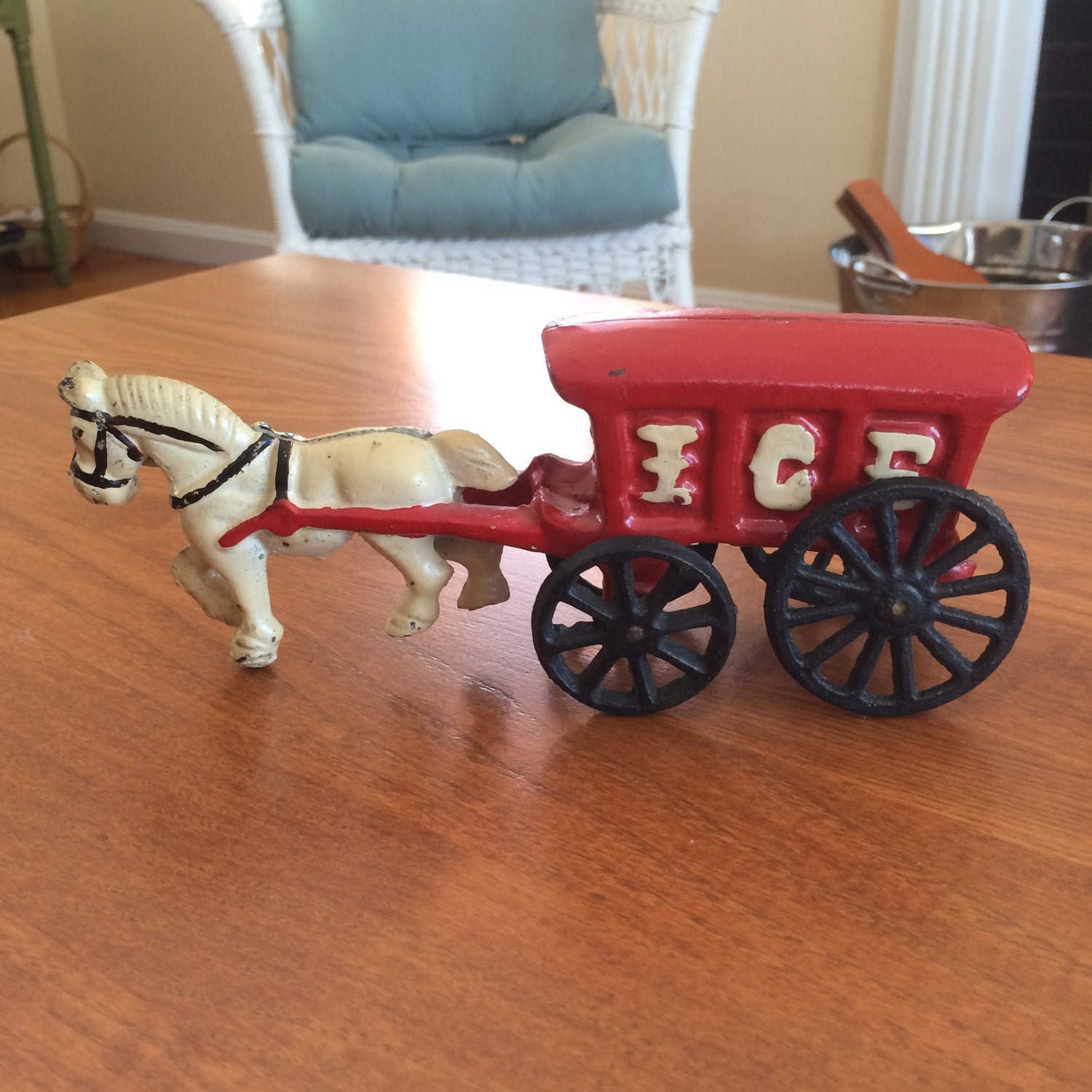 Vintage Cast Iron Toy Horse drawn Ice Wagon in by BillysJunk