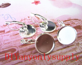 lead and nickel free---100pcs 14mm(for the cabochon size) silver plated round French earring blank findings earring hooks charms