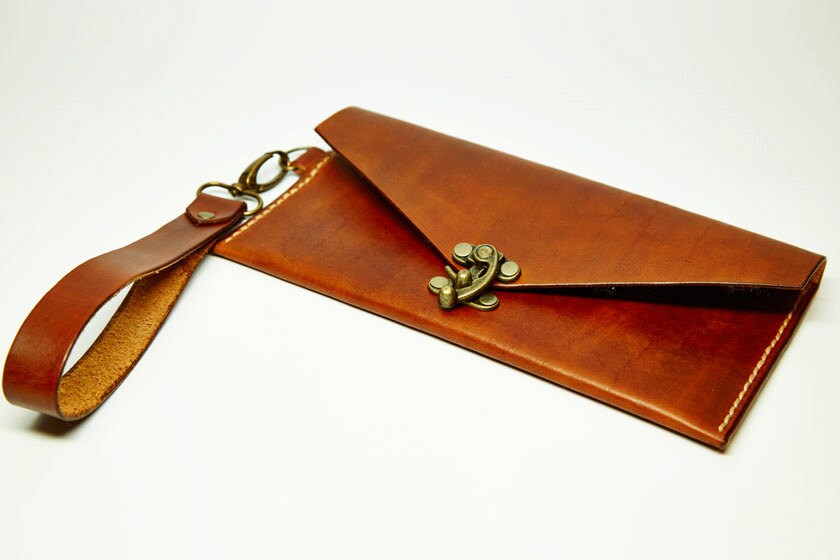 Leather Clutch Wallet with Wrist Strap by SplitrailLeather on Etsy