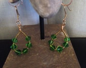 Dangle Earrings Green Glass Bicones