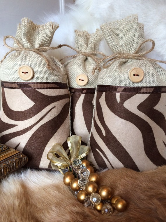 Natural Burlap and Animal Print Gift Bags by JoLuxxeDesigns