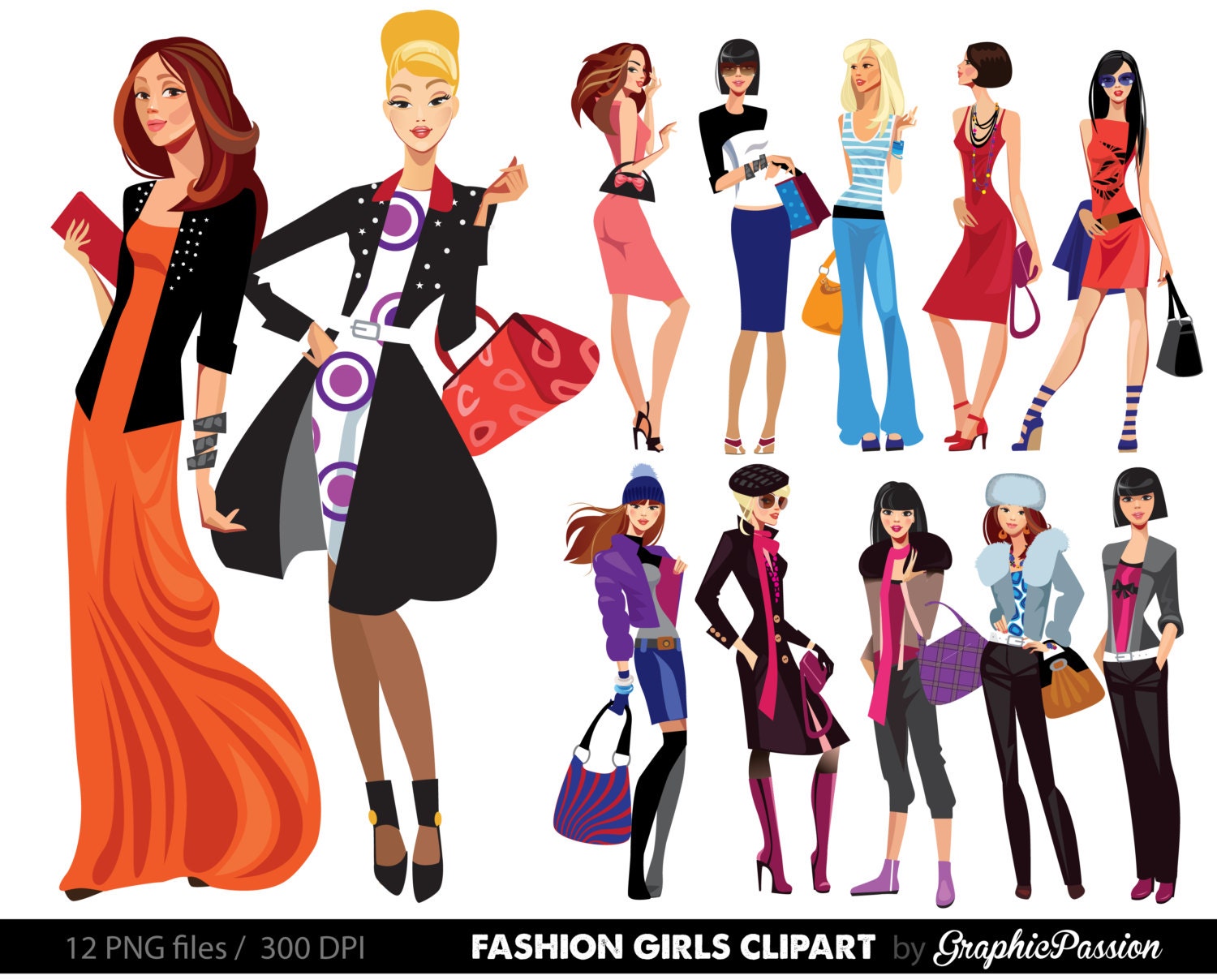 Fashion Lady Clip Art Fashion Girl Digital Shopping Ladies