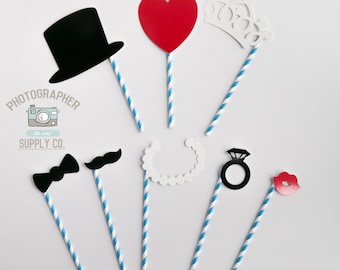 8 Piece Paper Straw Wedding Photo Booth Props Great For Weddings, Bachelorette Parties, Birthdays, Photobooth Bulk Lot