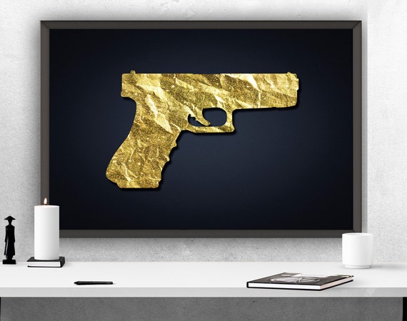 Items similar to Gun  Art  Print Gold Decor  Gun  Printable 