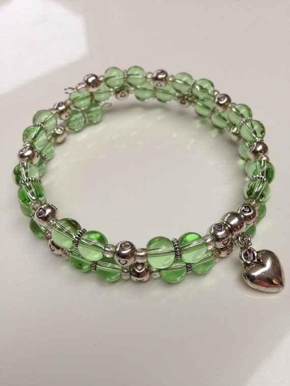 Beaded memory wire bracelet featuring two strands of by Fleetbeads