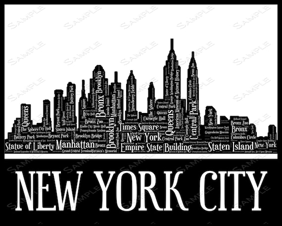 Items similar to New York City Skyline New York City Souvenir Word Art ...