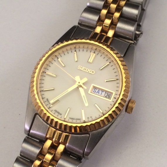 Women's Seiko Silver Gold Tone Glow In The Dark Face