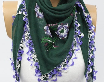 Turkish Anatolians Floral Scarf - Hand crocheted lace Oya - Yemeni - Cowl Gift Ideas Fashion Accessories