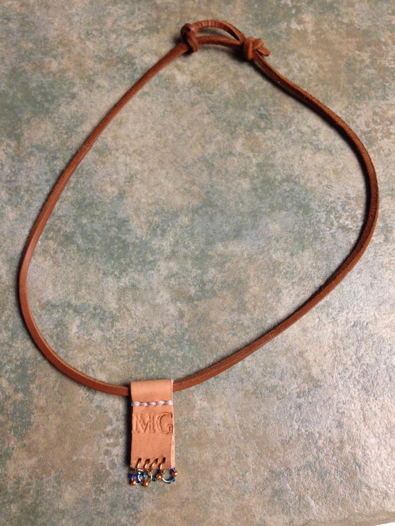 Leather strap Personalized Necklace by CastlefoxLeatherwork