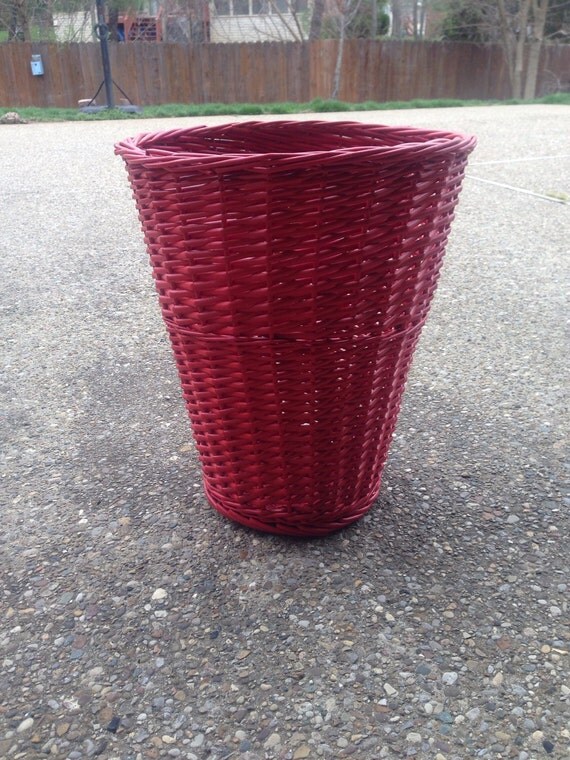 Bright Red Wicker Laundry Basket by ManfishMarket on Etsy