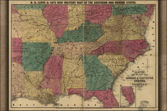 24x36 Poster Civil War Map Border & Southern States 1862