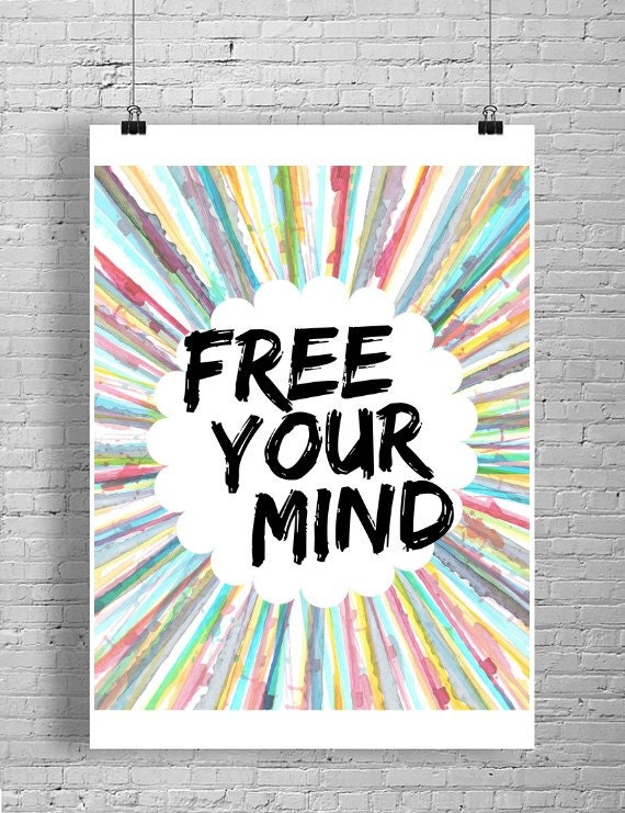 Free your Mind Wall Art Positive Hippy Fun Motivational Saying