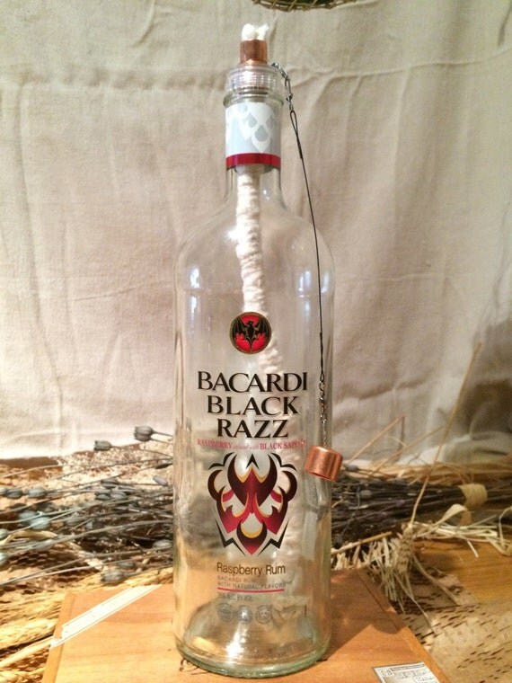 Bacardi Black Razz Rum Bottle Tabletop Tiki Torch by iBottleCrafts