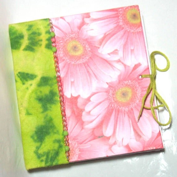 Pink Daisy and Lime Green Tie-Dye Covered Handmade Mini Journal