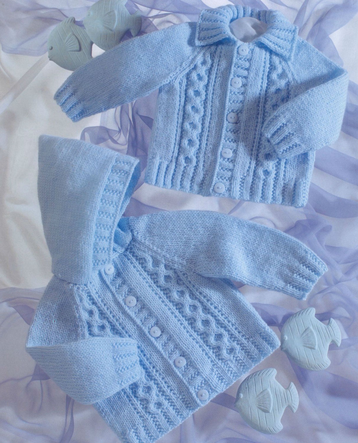 Knit Baby Cabled Hooded Cardigan Sweater by VintagePatternPDF