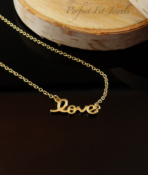 Love Writing Necklace Jewelry 18K Gold Plated by PerfectFitJewels