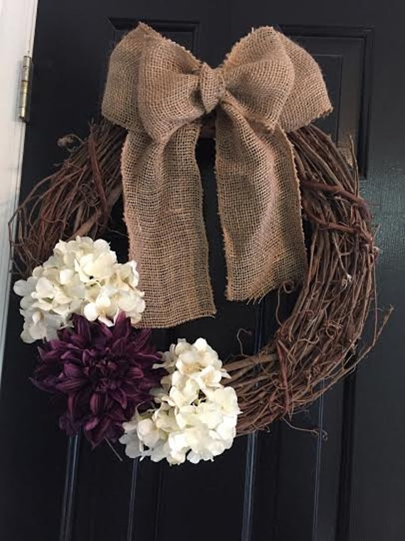 Items Similar To Rustic Wreath With Burlap Bow On Etsy 